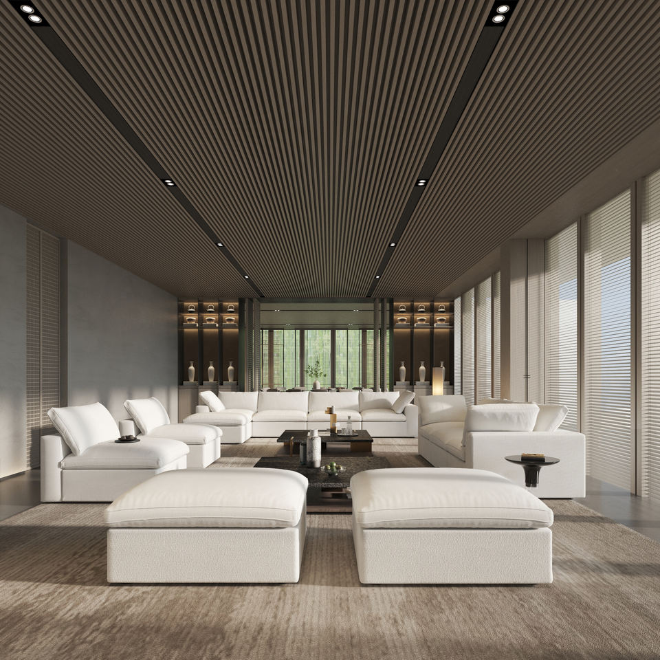 VOXHOME Hotel Lobby Villa Elegance Modern Furniture Washable Cloud Sofa White 6 7 8 9 Seater Modular Sectional Couch Sofa Set