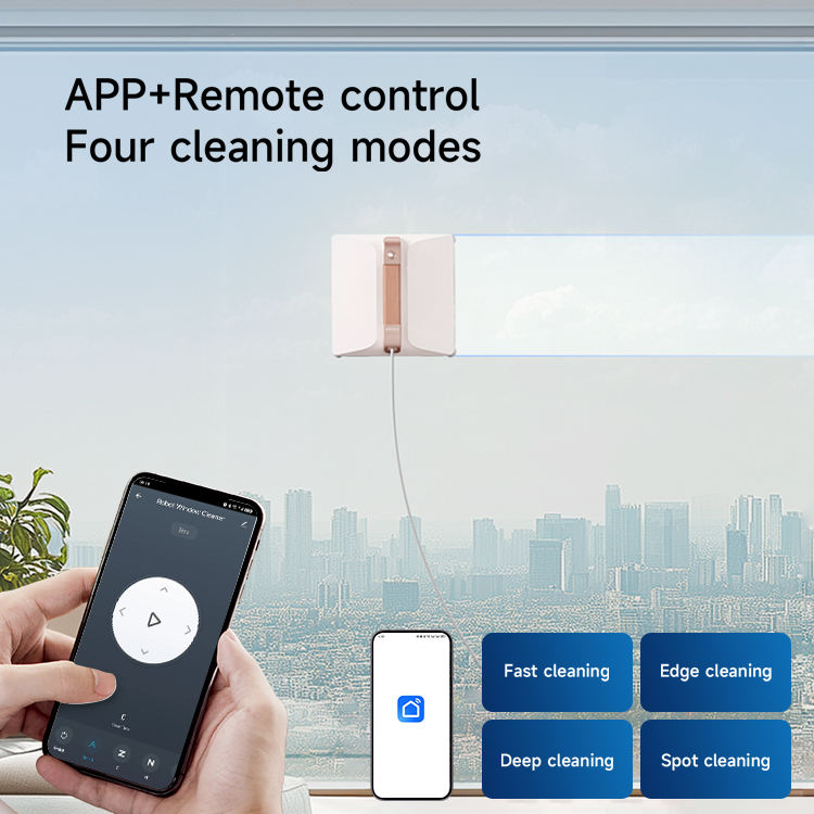 Two-Way Smart Robot Window Washer W3 Anti-Drop Feature 6 Language Options Remote Control Electric Household Use Battery Powered