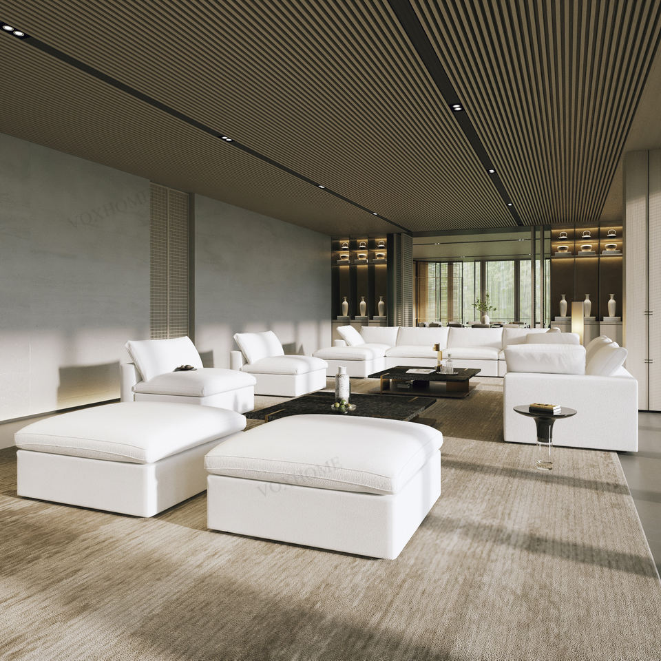 VOXHOME Hotel Lobby Villa Elegance Modern Furniture Washable Cloud Sofa White 6 7 8 9 Seater Modular Sectional Couch Sofa Set