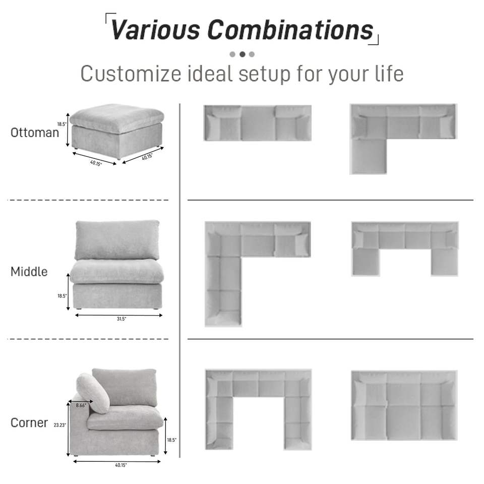 VOXHOME Hotel Lobby Villa Elegance Modern Furniture Washable Cloud Sofa White 6 7 8 9 Seater Modular Sectional Couch Sofa Set