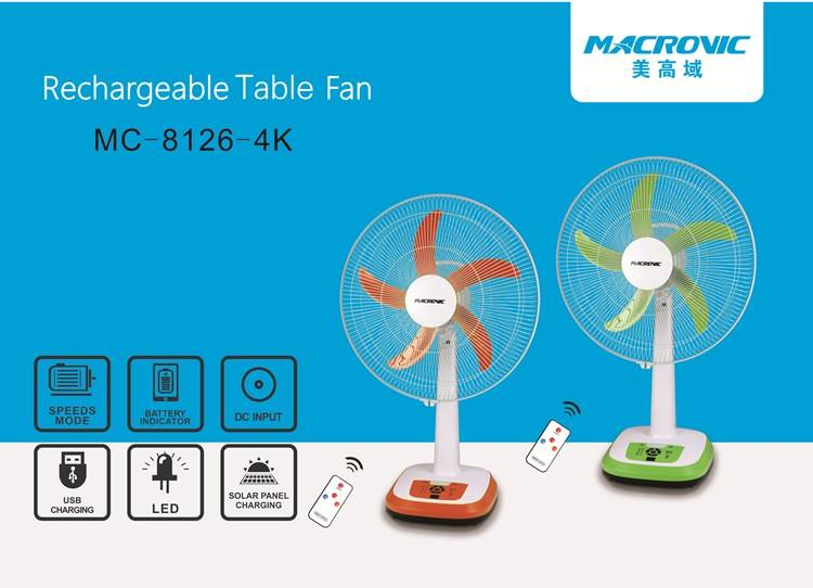 Solar Fan DC/AC Rechargeable 16 Inch Table Fan With Remote Control