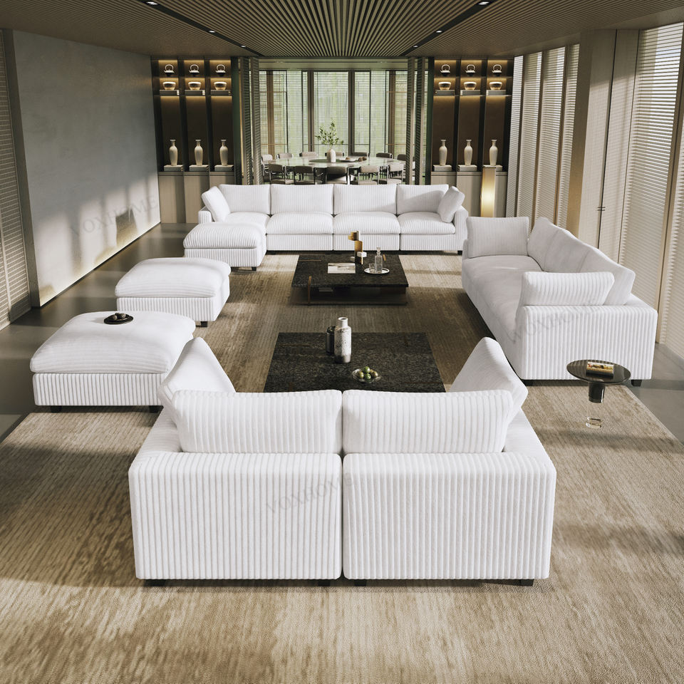 VOXHOME Hotel Lobby Villa American Furniture Cloud Corduroy Fabric Soft Sofa 6 7 8 9 10 Seater Modular Sectional Couch Sofa Set