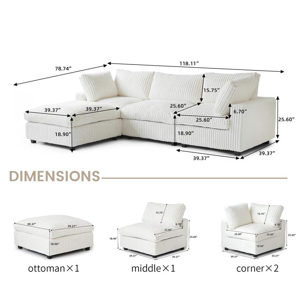 VOXHOME Hotel Lobby Villa American Furniture Cloud Corduroy Fabric Soft Sofa 6 7 8 9 10 Seater Modular Sectional Couch Sofa Set