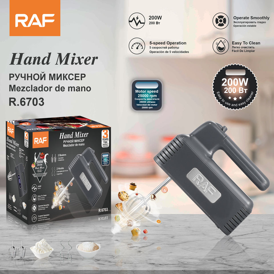 RAF R.6703 Factory Direct Sales Electric Mixer with 5 Speed Settings Operate Smoothly Hand Mixer for Baking Blending or Cooking