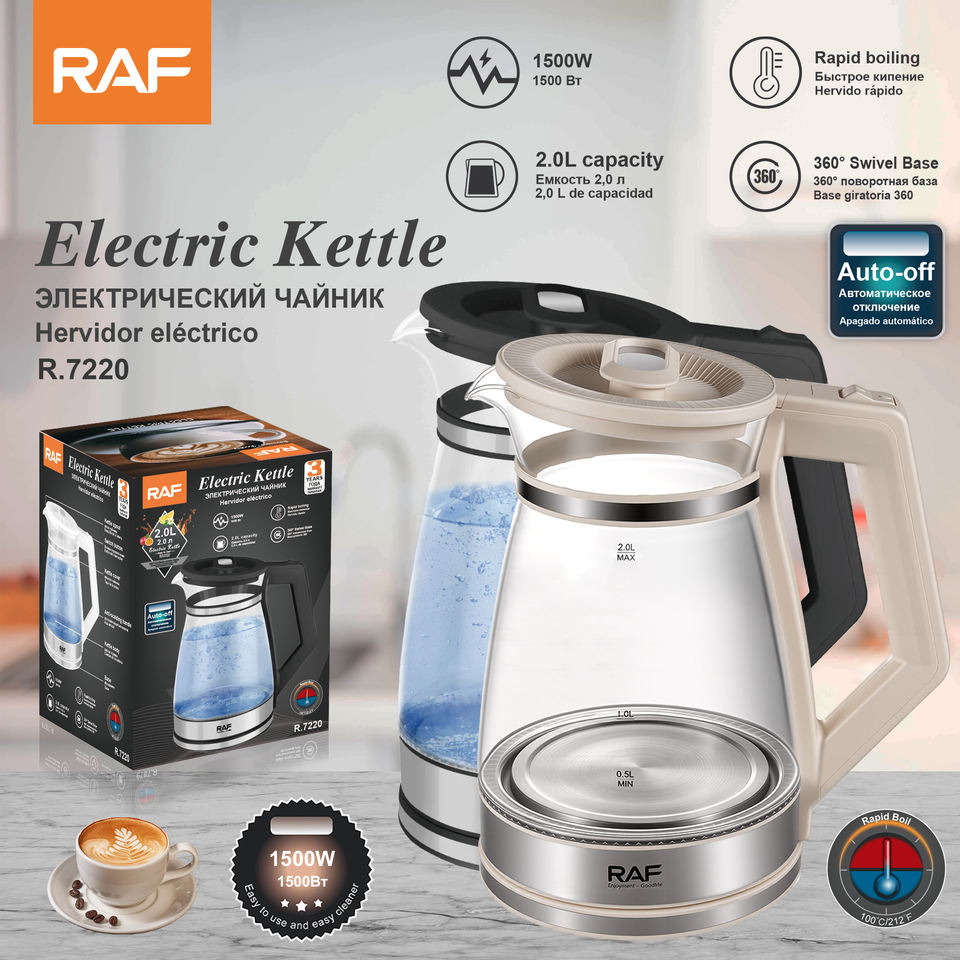 R.7220 Glass Material Automatic Power-off 2L Tea Maker Machine Electric Glass Kettles
