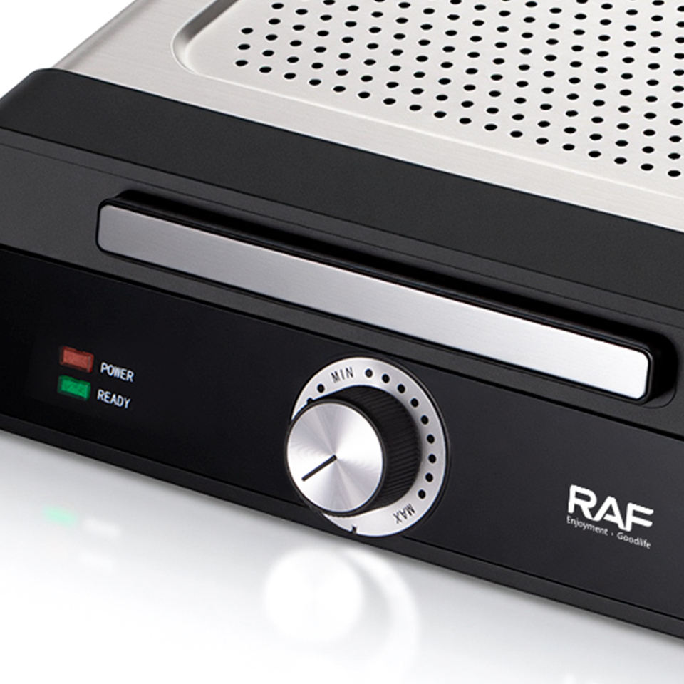 RAF R.2603 New Design Dual Side Heating with Removable Splatter Lid Non Stick Surface Steak Maker for Efficient Grilling