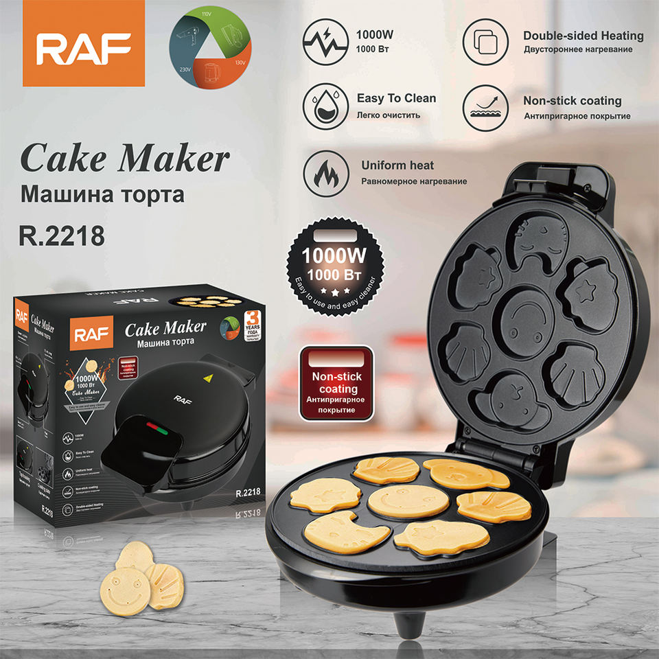 Hot Sales Pan Cake Maker 1000w Double Sided Heating Non Stick Coating Easy to Clean Unifotm Heat RAF