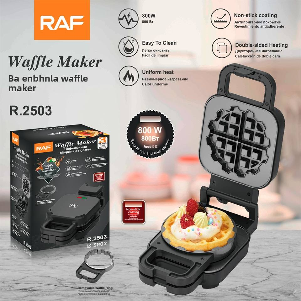 RAF Easy Operation High Efficiency Double-Sided Heating Electric Breakfast Waffle Maker Machine Mini Waffle Maker for Household