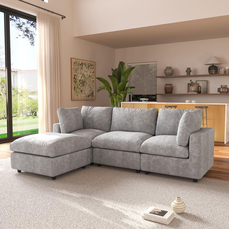 VOXHOME Living Room Family Modern Furniture Soft Cloud Sofa Nordic Light Gray 3 4 5 6 7 Seater Modular Sectional Couch Sofa Set