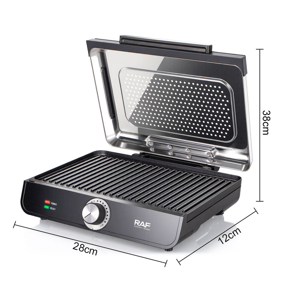 R.2603 Dual Side Heating with Removable Splatter Lid Non Stick Surface for Efficient Grilling and Even Cooking