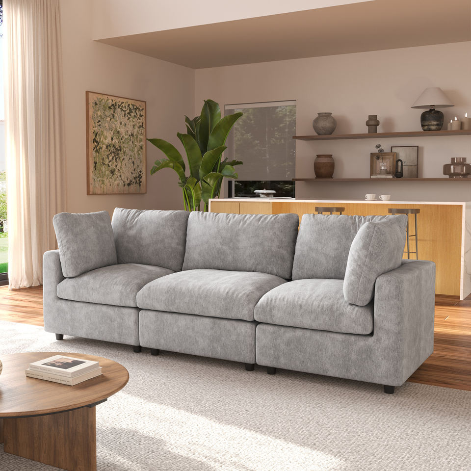 VOXHOME Living Room Family Modern Furniture Soft Cloud Sofa Nordic Light Gray 3 4 5 6 7 Seater Modular Sectional Couch Sofa Set