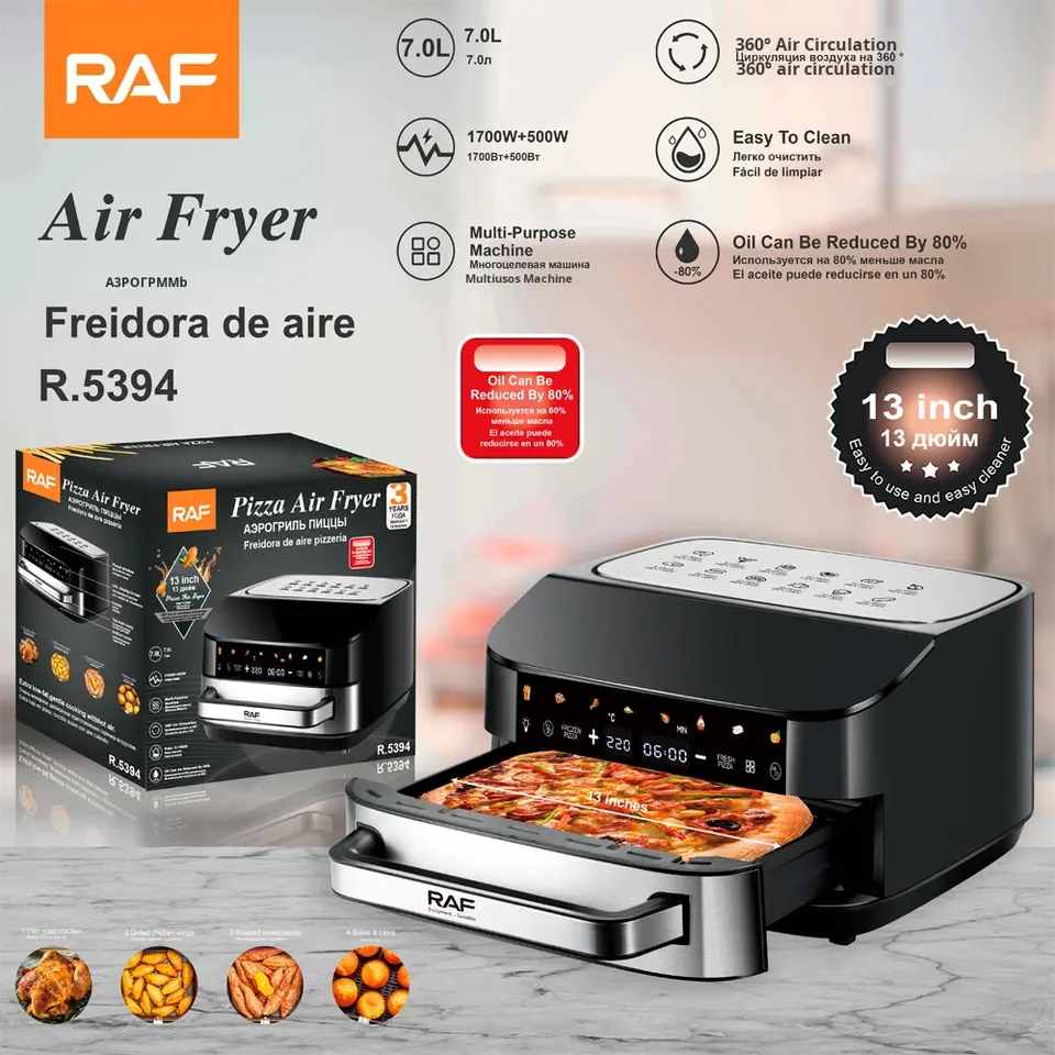 13inch Pizza Oven 3-4L Household Electric Air Fryer 2200W Visible Top Bottom Heating Smokeless Easy Multi-Purpose Easy to Clean