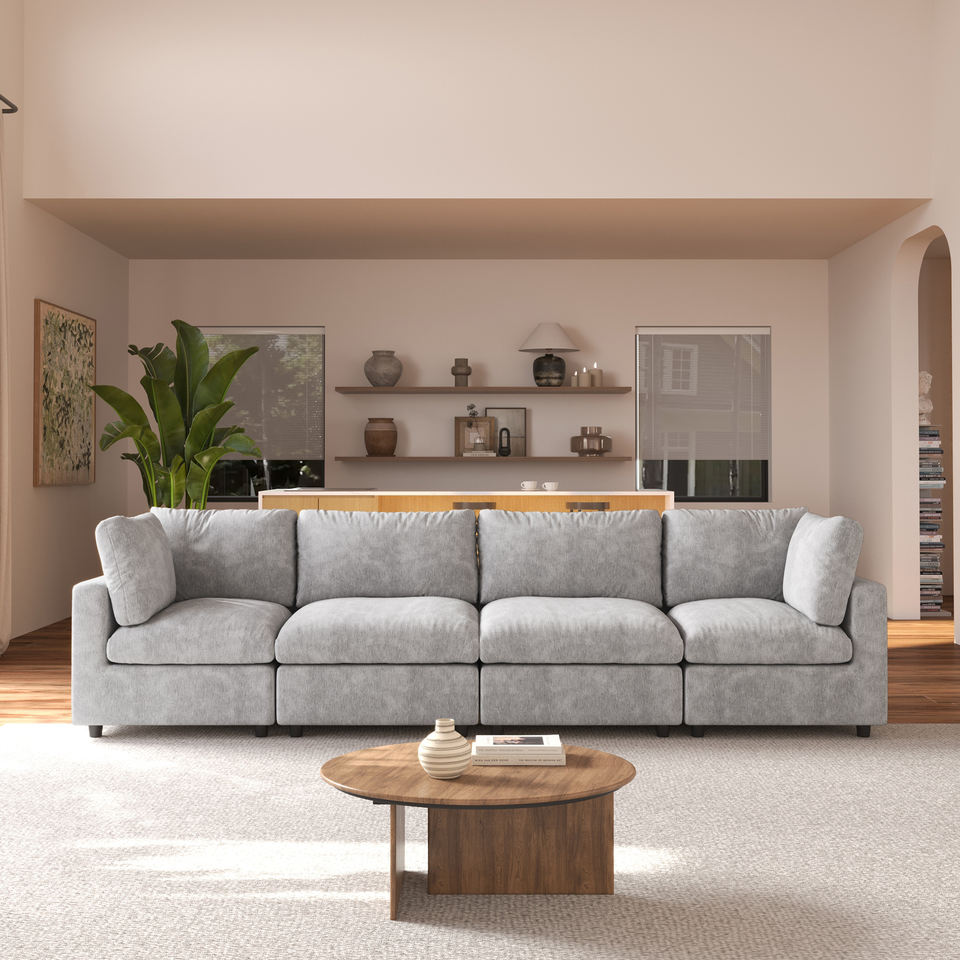 VOXHOME Living Room Family Modern Furniture Soft Cloud Sofa Nordic Light Gray 3 4 5 6 7 Seater Modular Sectional Couch Sofa Set