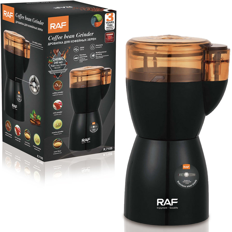 RAF R.7105 Hot Sales Washable Electric Coffee Bean Grinder with Stainless Steel Blade for Beans Spices and More