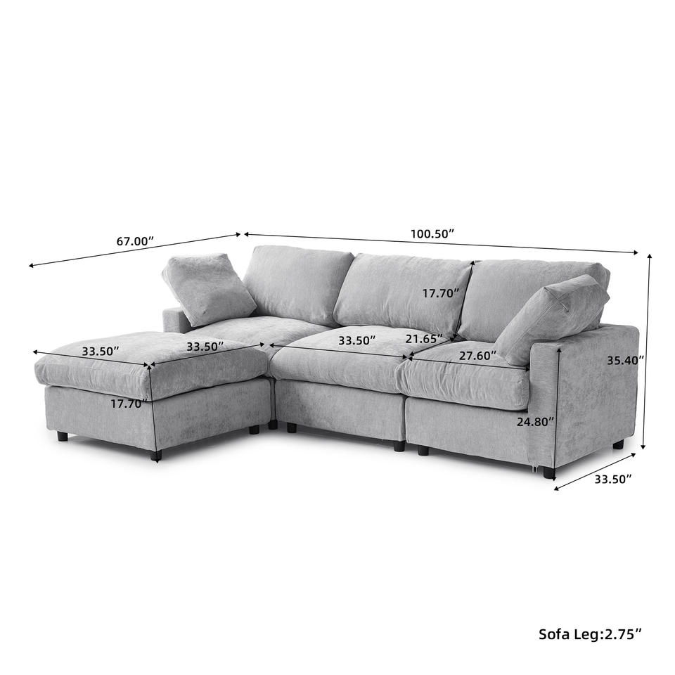 VOXHOME Living Room Family Modern Furniture Soft Cloud Sofa Nordic Light Gray 3 4 5 6 7 Seater Modular Sectional Couch Sofa Set