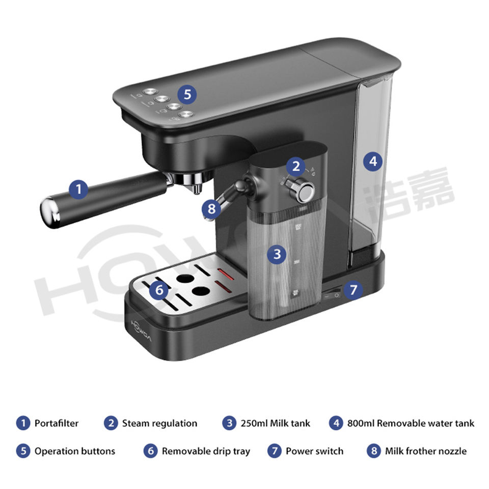 Manufacturer Semi-automatic Self Cleaning 20 BAR Electric Portable Espresso Coffee Maker with Automatic Milk Frothing System
