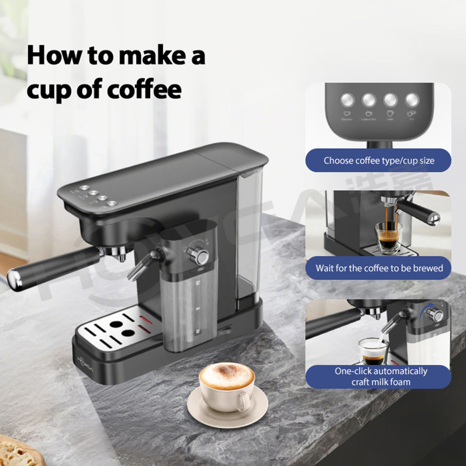 Manufacturer Semi-automatic Self Cleaning 20 BAR Electric Portable Espresso Coffee Maker with Automatic Milk Frothing System