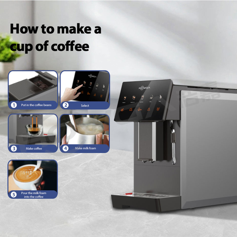Factory DIY Mode Customizable Coffee Ground Dosage Automatic Espresso Latte Coffee Machine with Coffee Bean Container