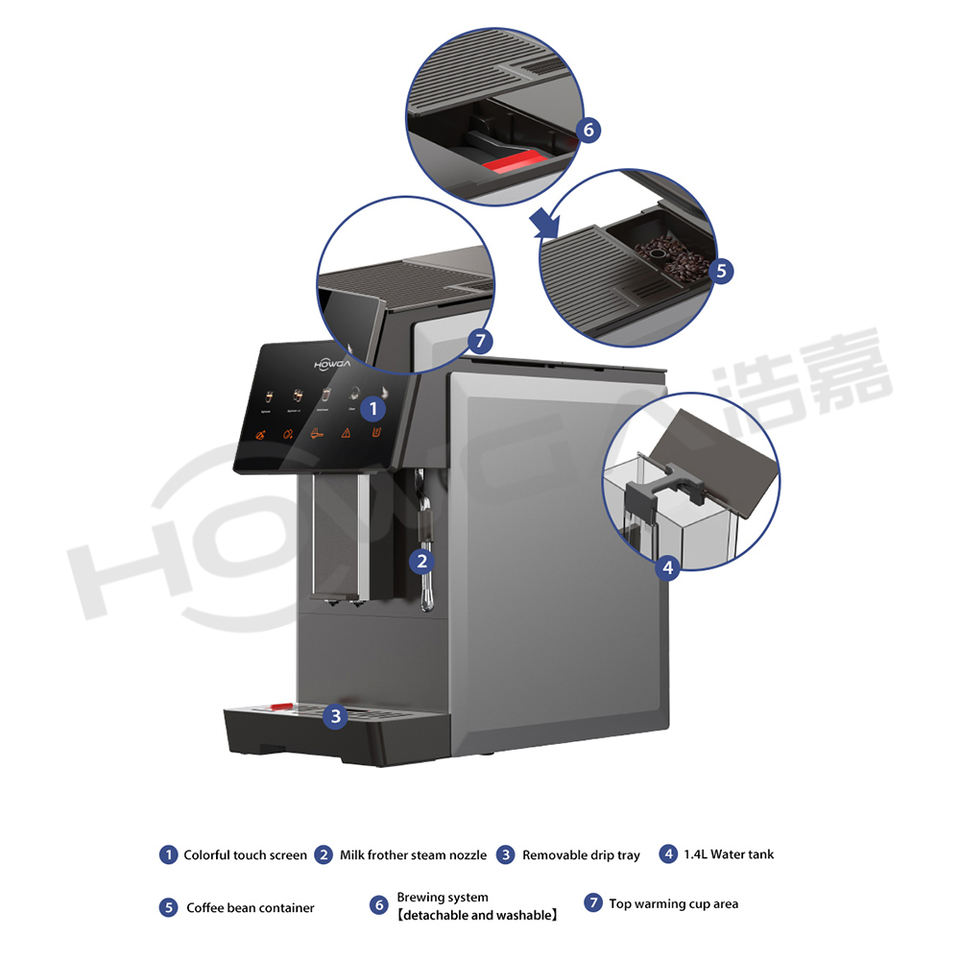 Factory DIY Mode Customizable Coffee Ground Dosage Automatic Espresso Latte Coffee Machine with Coffee Bean Container