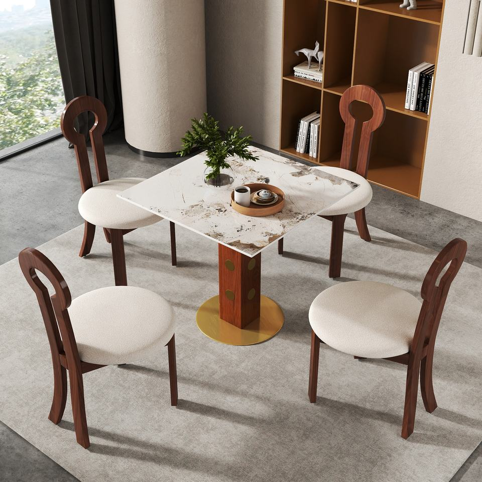 Voxhome Drop Shipping Modern Sintered Stone Round Dining 2 4 Seater Bistro Breakfast Coffee Shop Table and Chairs Set