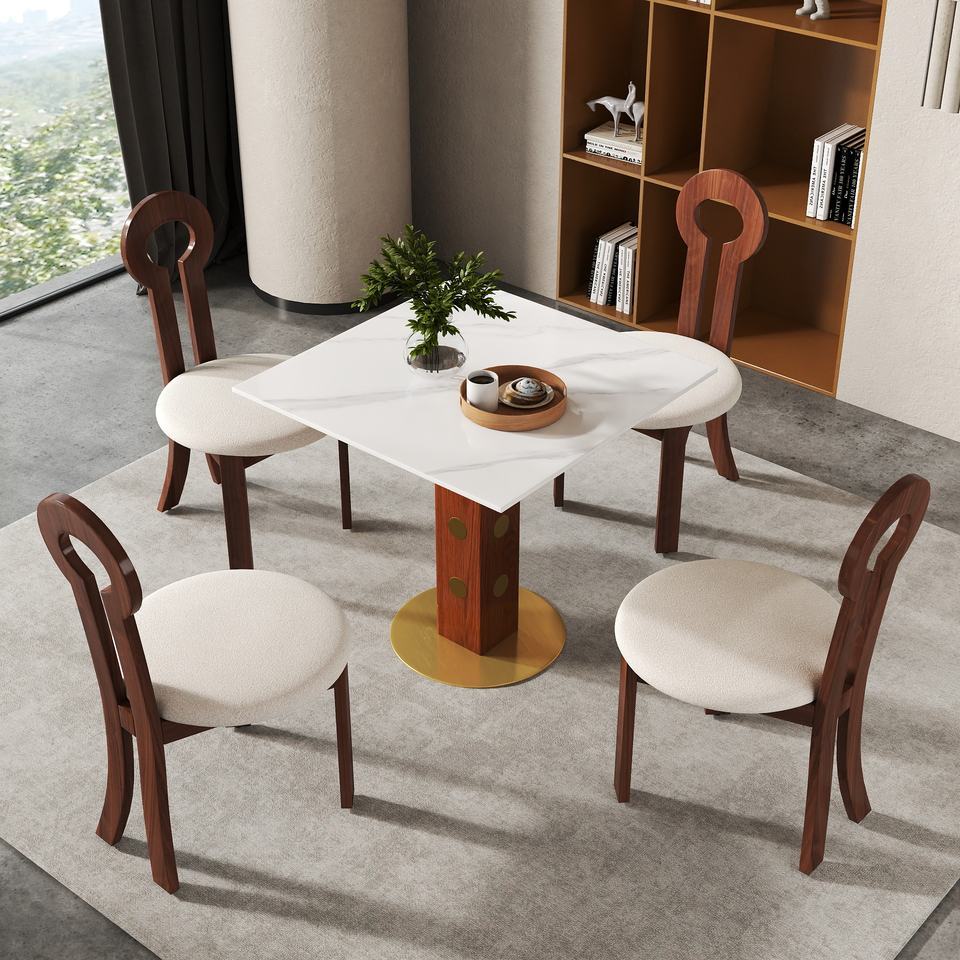 Voxhome Drop Shipping Modern Sintered Stone Round Dining 2 4 Seater Bistro Breakfast Coffee Shop Table and Chairs Set