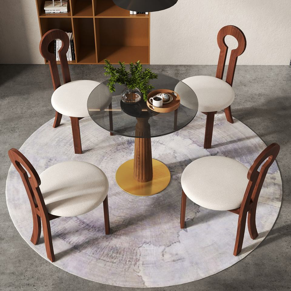 Voxhome Drop Shipping Modern Glass Top Round Restaurant Dining Table 2 4 Breakfast Bistro Coffee Shop Table and Chairs Set