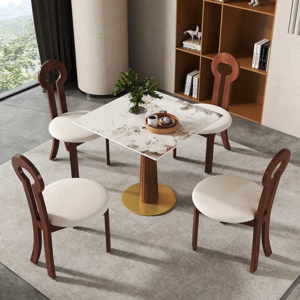 Voxhome Drop Shipping Modern Sintered Stone Square Restaurant Dining Table 2 4 Seater Bistro Coffee Shop Table and Chairs Set