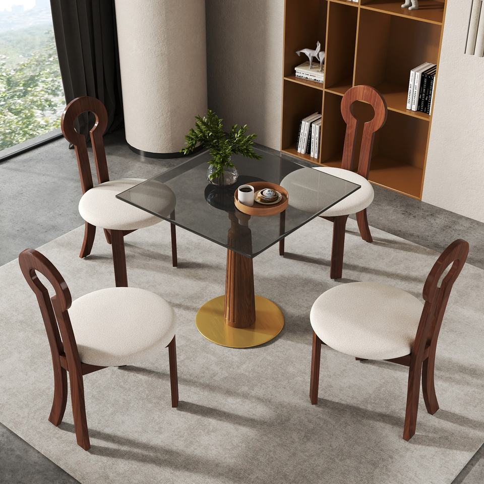Voxhome Drop Shipping Modern Sintered Stone Square Restaurant Dining Table 2 4 Seater Bistro Coffee Shop Table and Chairs Set