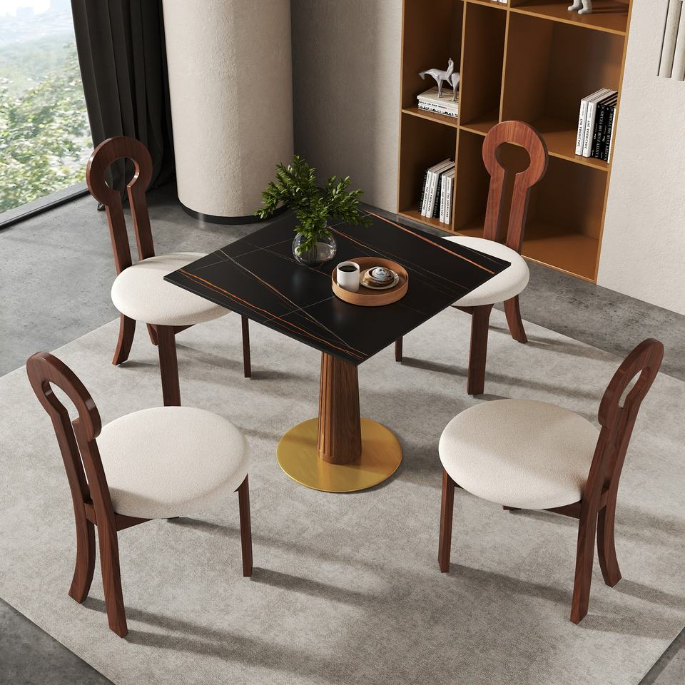 Voxhome Drop Shipping Modern Sintered Stone Square Restaurant Dining Table 2 4 Seater Bistro Coffee Shop Table and Chairs Set