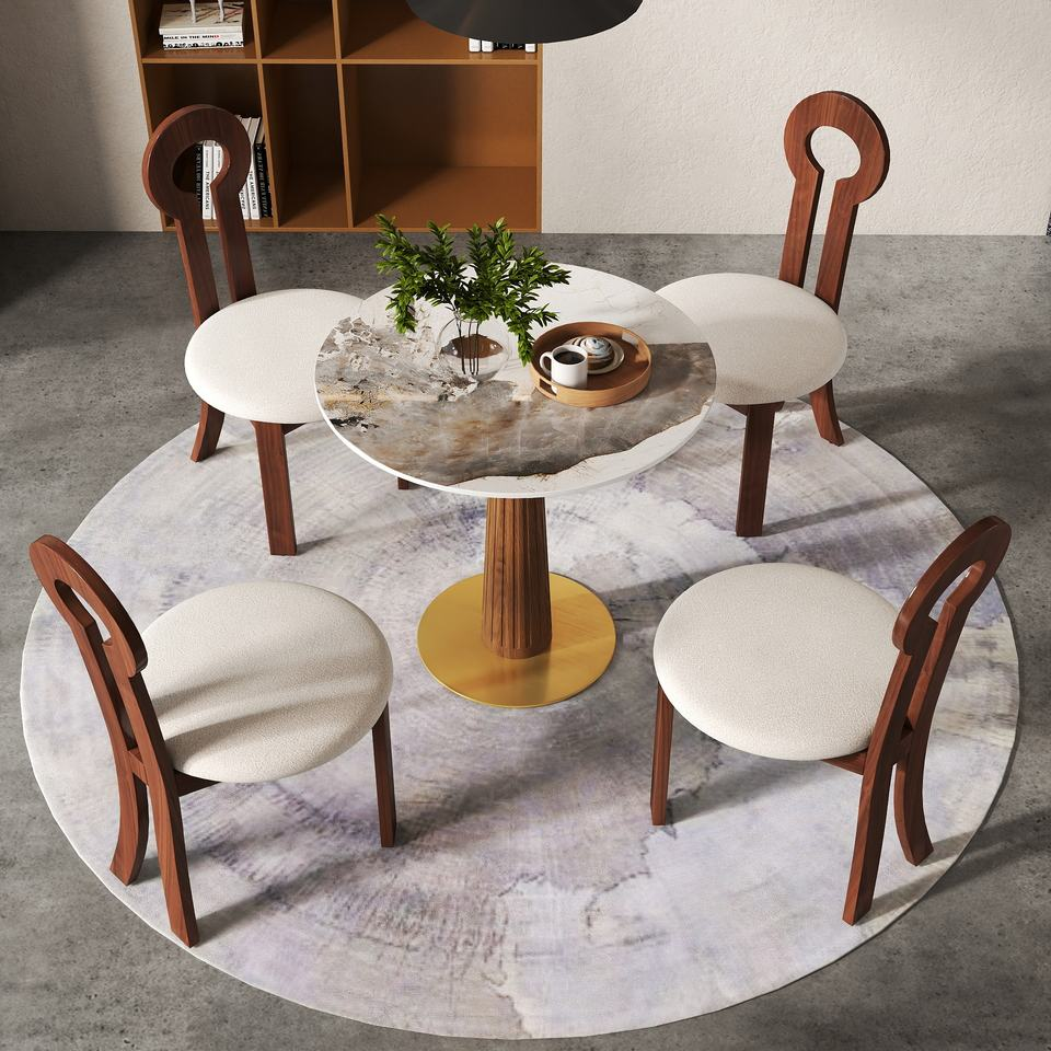 Voxhome Drop Shipping Modern Sintered Stone Square Restaurant Dining Table 2 4 Seater Bistro Coffee Shop Table and Chairs Set