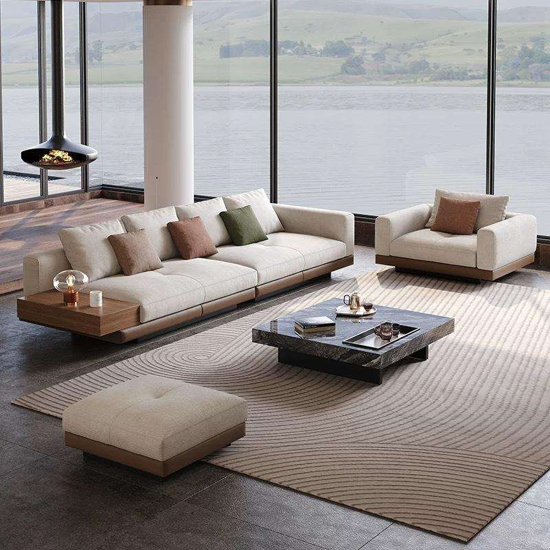 Italian Mid- Modern Genuine Leather Modular Sectional Sofa Set Stainless Steel Legs Minimalist Design for Villa Living