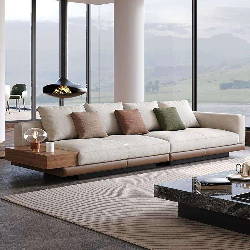 Italian Mid- Modern Genuine Leather Modular Sectional Sofa Set Stainless Steel Legs Minimalist Design for Villa Living