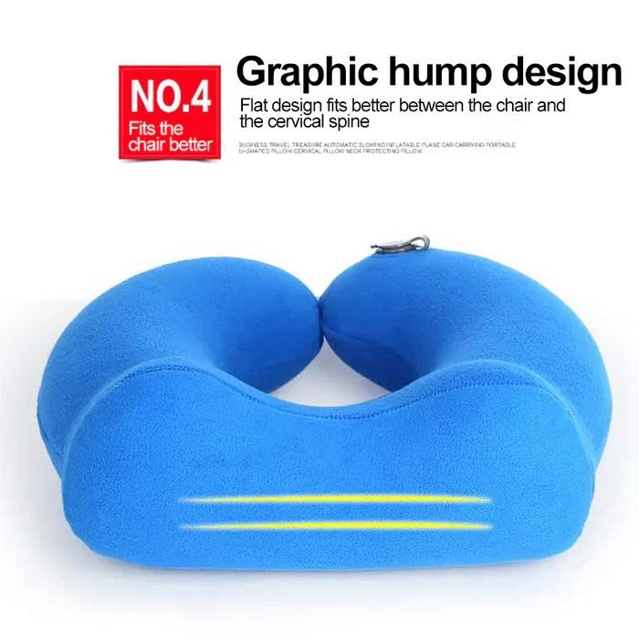 Polyester Inflatable U-Shaped Travel Neck Pillow for Airplane Use Portable Massage Pillow to Relieve Neck Pain