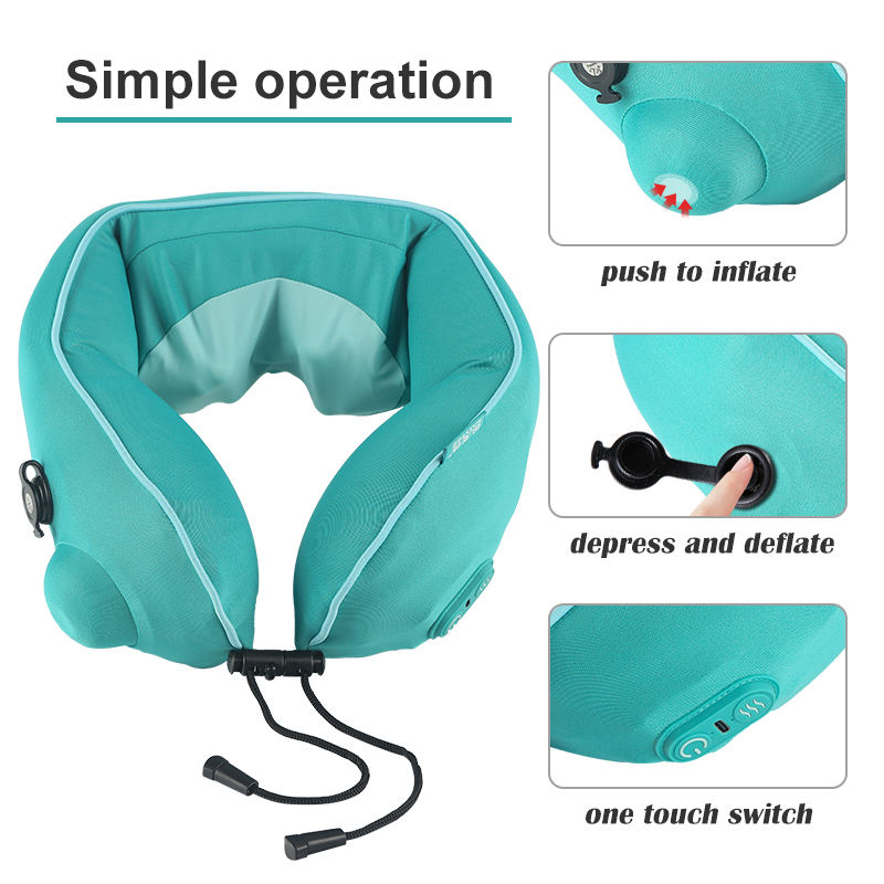 Pressure Inflatable U-Shape Massage Pillow 360° Stronger Support Portable Travel Neck Pillow