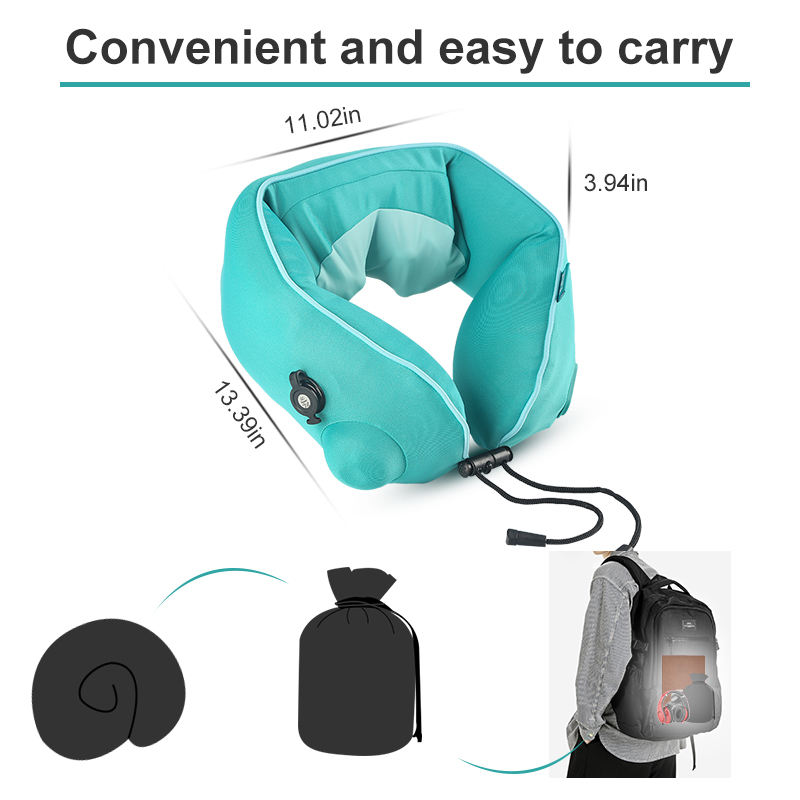 Pressure Inflatable U-Shape Massage Pillow 360° Stronger Support Portable Travel Neck Pillow
