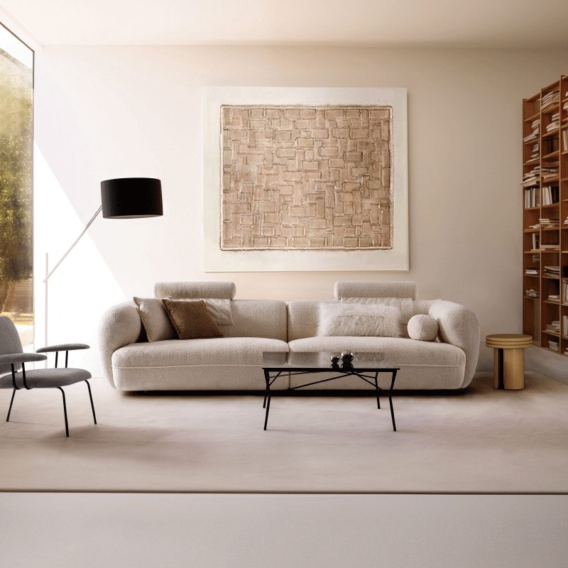 Customize Luxury Modern Nordic Comfortable Rectangular Cream Genuine Leather Modular Sectional Set Stainless Steel Sponge Living