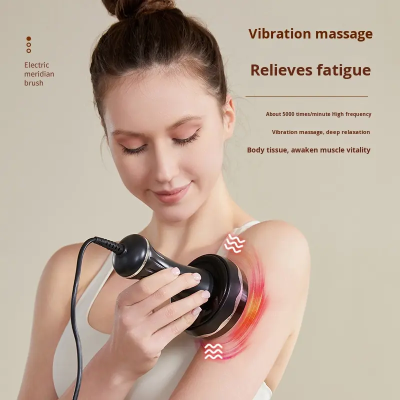 Rechargeable Electric Meridian Body Massage Brush 15-Speed Vibration Heat for Neck Full Body Relaxation Skin Firming Home Spa