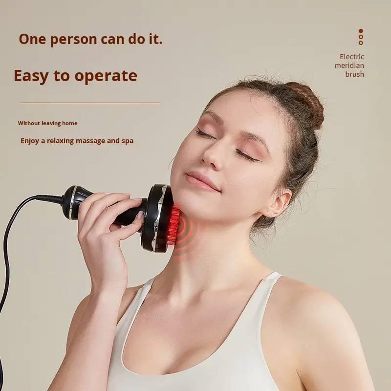 Rechargeable Electric Meridian Body Massage Brush 15-Speed Vibration Heat for Neck Full Body Relaxation Skin Firming Home Spa