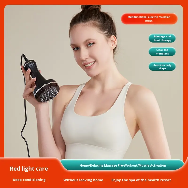 Rechargeable Electric Meridian Body Massage Brush 15-Speed Vibration Heat for Neck Full Body Relaxation Skin Firming Home Spa