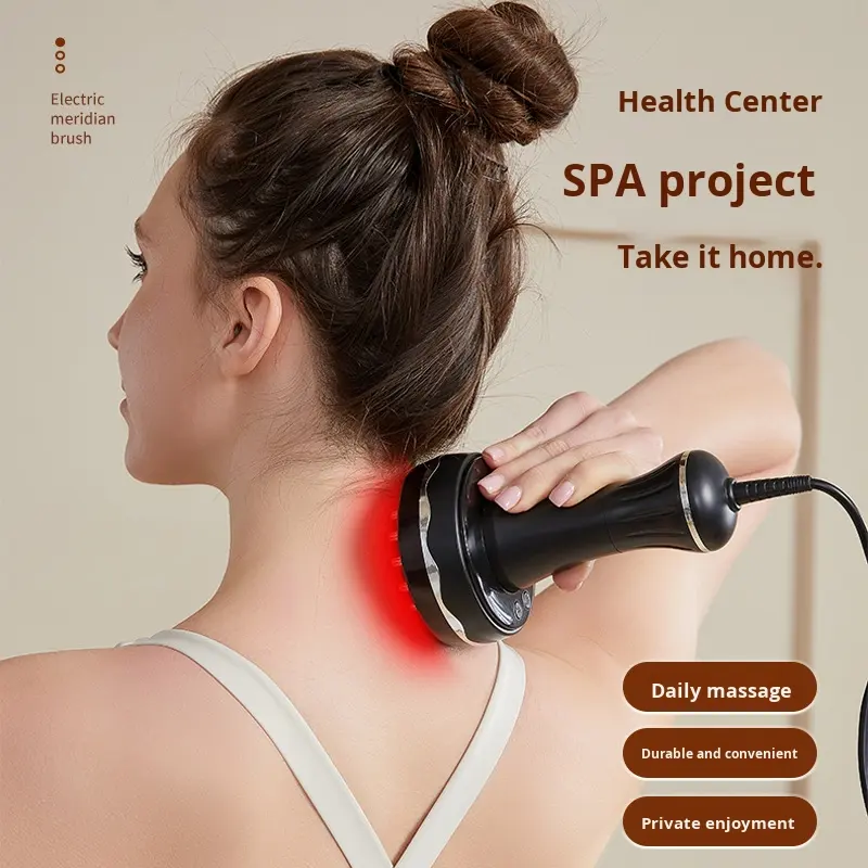 Rechargeable Electric Meridian Body Massage Brush 15-Speed Vibration Heat for Neck Full Body Relaxation Skin Firming Home Spa