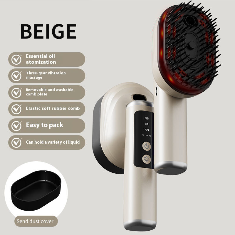 Rechargeable Scalp Massager Comb High Frequency Vibration Essential Oil Aroma Mist for Hair Growth ABS+TPE+Silicone Material