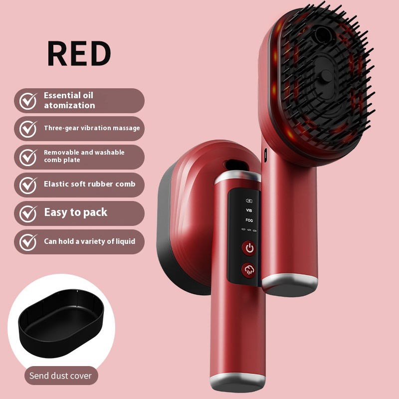 Rechargeable Scalp Massager Comb High Frequency Vibration Essential Oil Aroma Mist for Hair Growth ABS+TPE+Silicone Material
