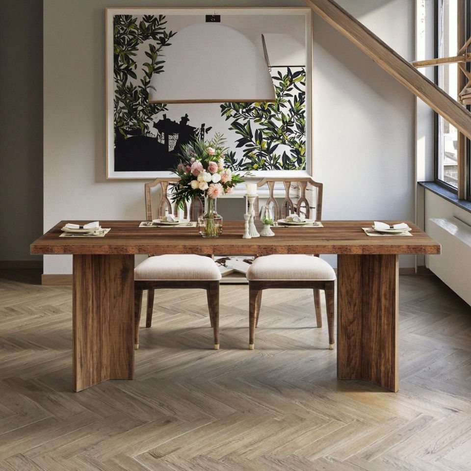 Style Modern All-Solid Wood Rectangular Dining Table Chair Set for Home or Apartment Dining Room Furniture