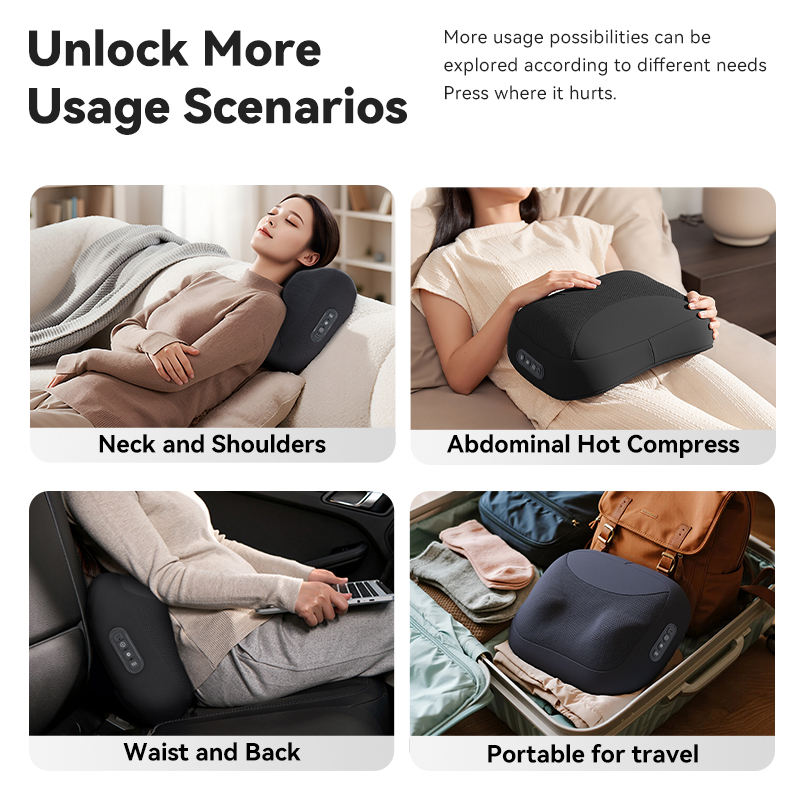 Kneading & Heating Massage Pillow for Neck/Back Pain Relief, Portable Home Travel Use - Cervical Massage Pillow