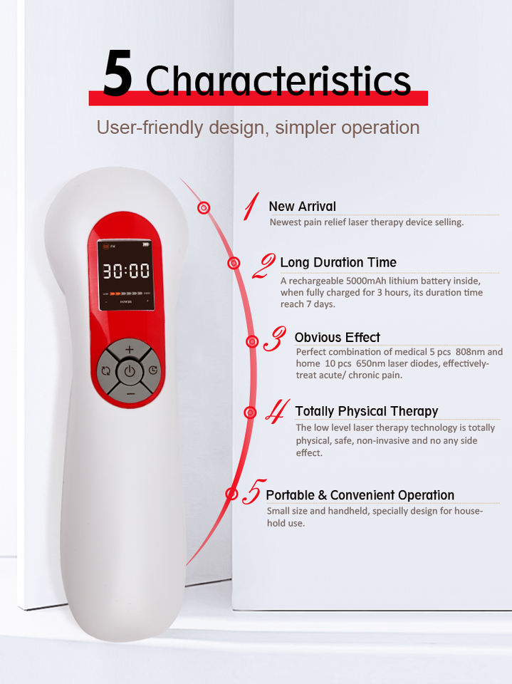 Perfect Combination Red light 5pcs 808nm and 10cs 650nm 1300mw Cold Laser Light Massage Device with Pulse Setting