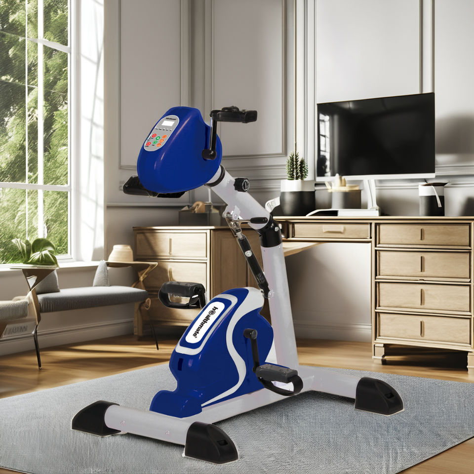 HSM Home Use Mini Exercise Bike Adjustable Fitness Cycling Resistance with LCD Display Arm and Leg Pedal Exerciser