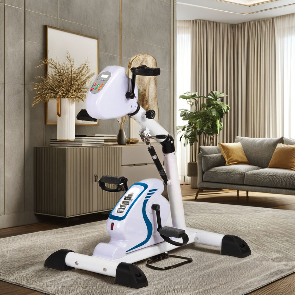 HSM Home Use Mini Exercise Bike Adjustable Fitness Cycling Resistance with LCD Display Arm and Leg Pedal Exerciser