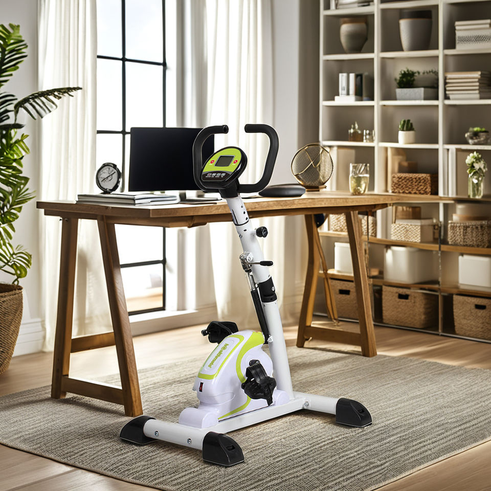 HSM Home Use Mini Exercise Bike Adjustable Fitness Cycling Resistance with LCD Display Arm and Leg Pedal Exerciser