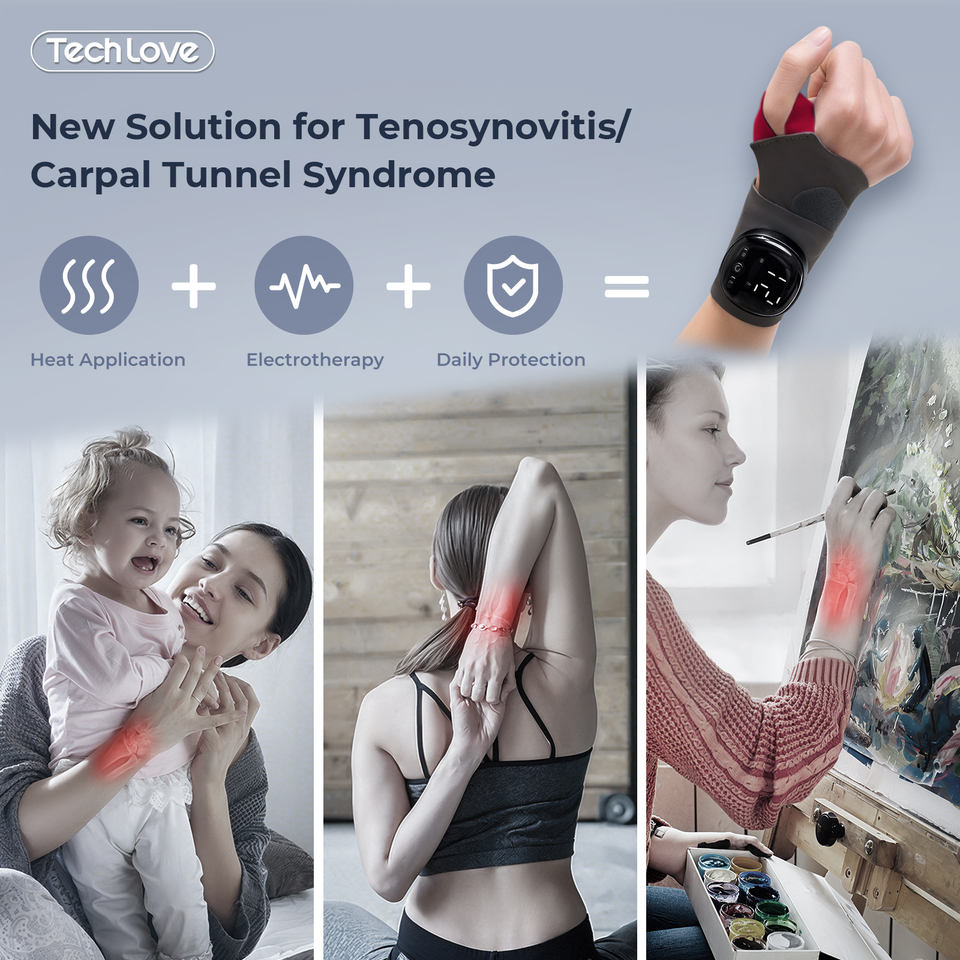 Tech Love Wireless Vibrating Massager Hand Brace Strap Carpal Tunnel Ems Electric Smart Wrist Band Hand Massager Wrist Brace