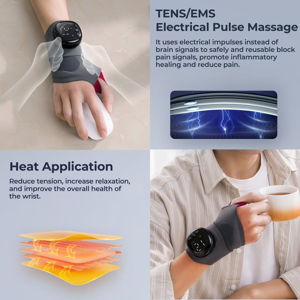 Tech Love Usb Rechargeable Electric Heating Vibration Wrist Wrap Massage Belt Hot Compress Hand Massager Wireless Remote Control